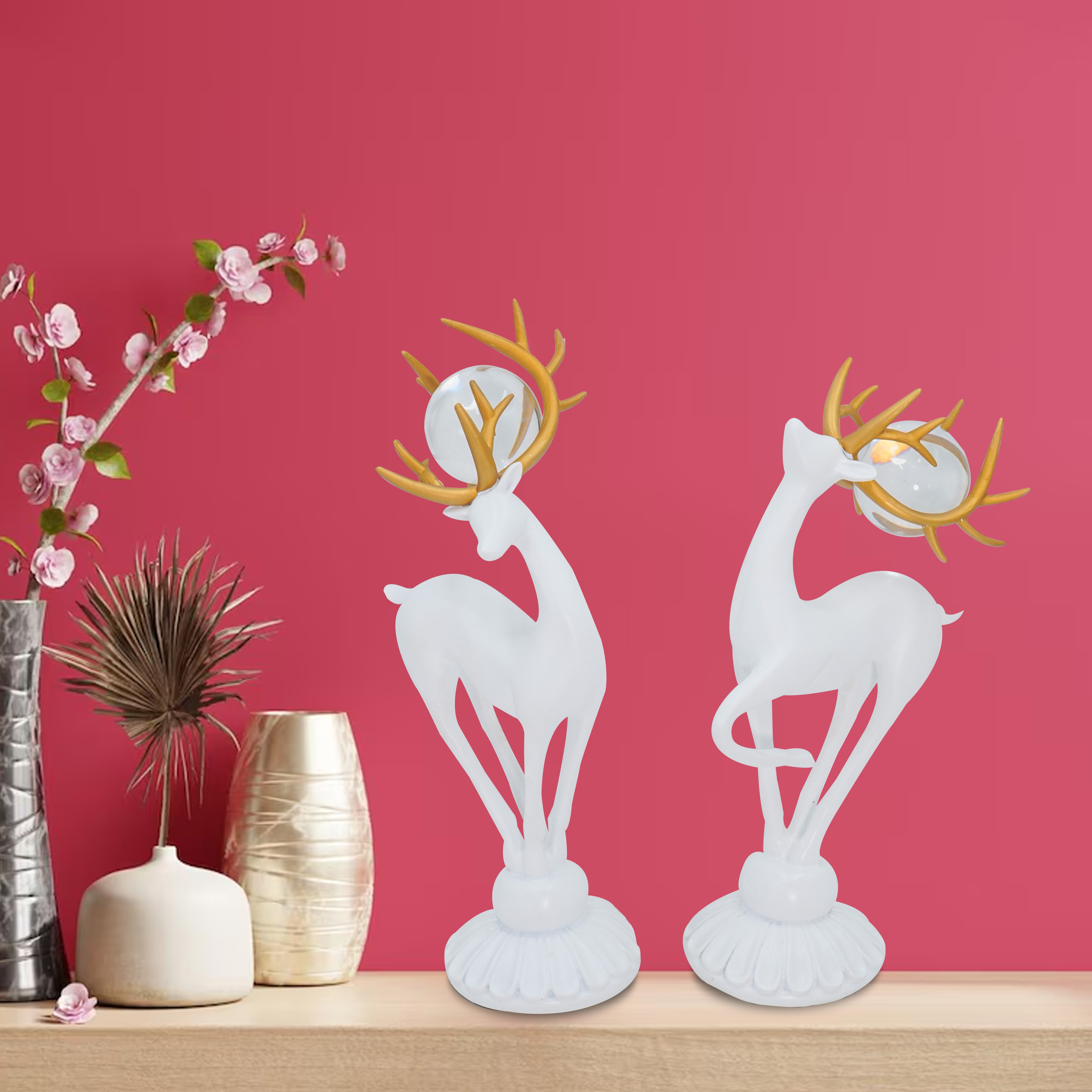 White Two Polyresin Deer Home Decor Artefacts
