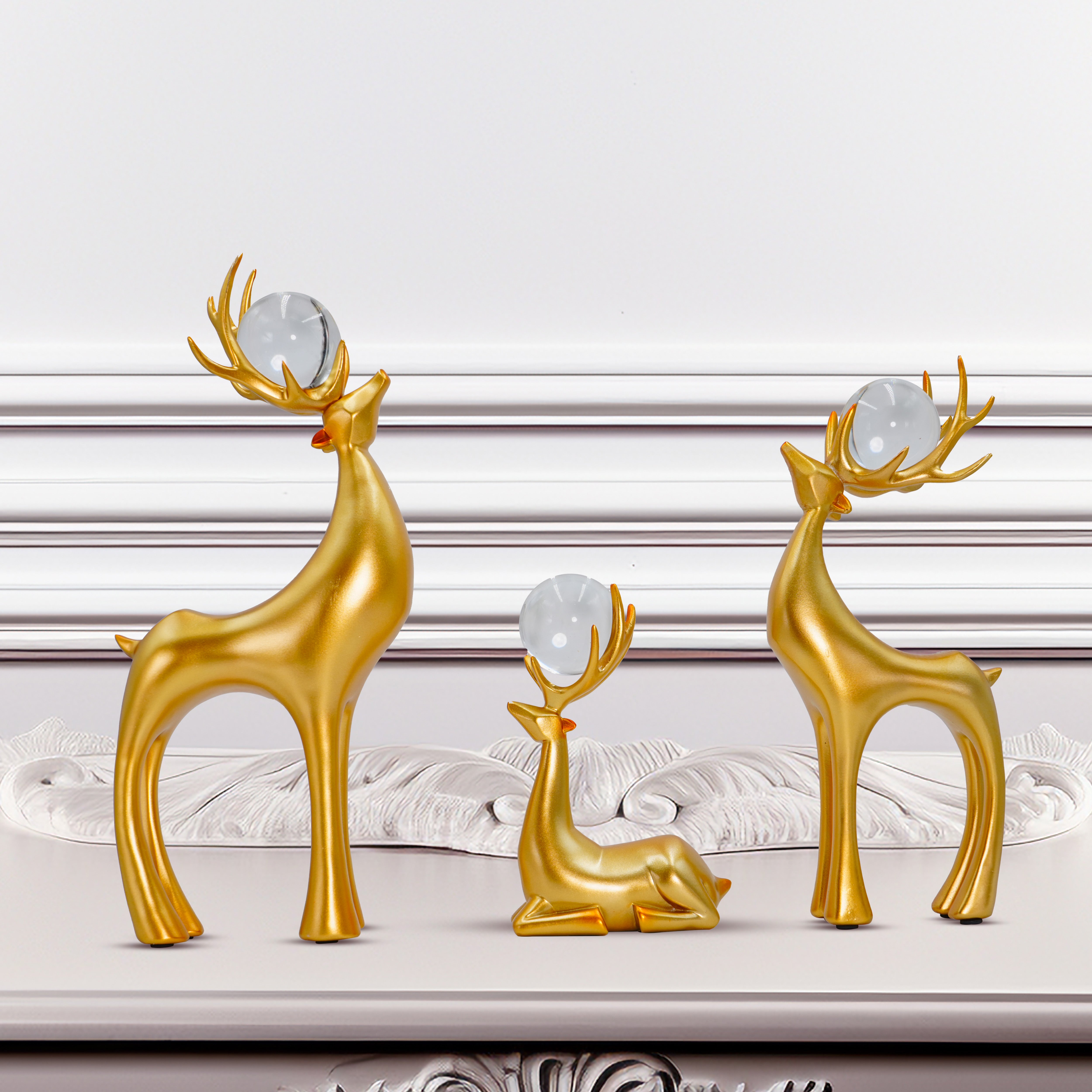 Premium Standing and Sitting Deer with Crystal Balls