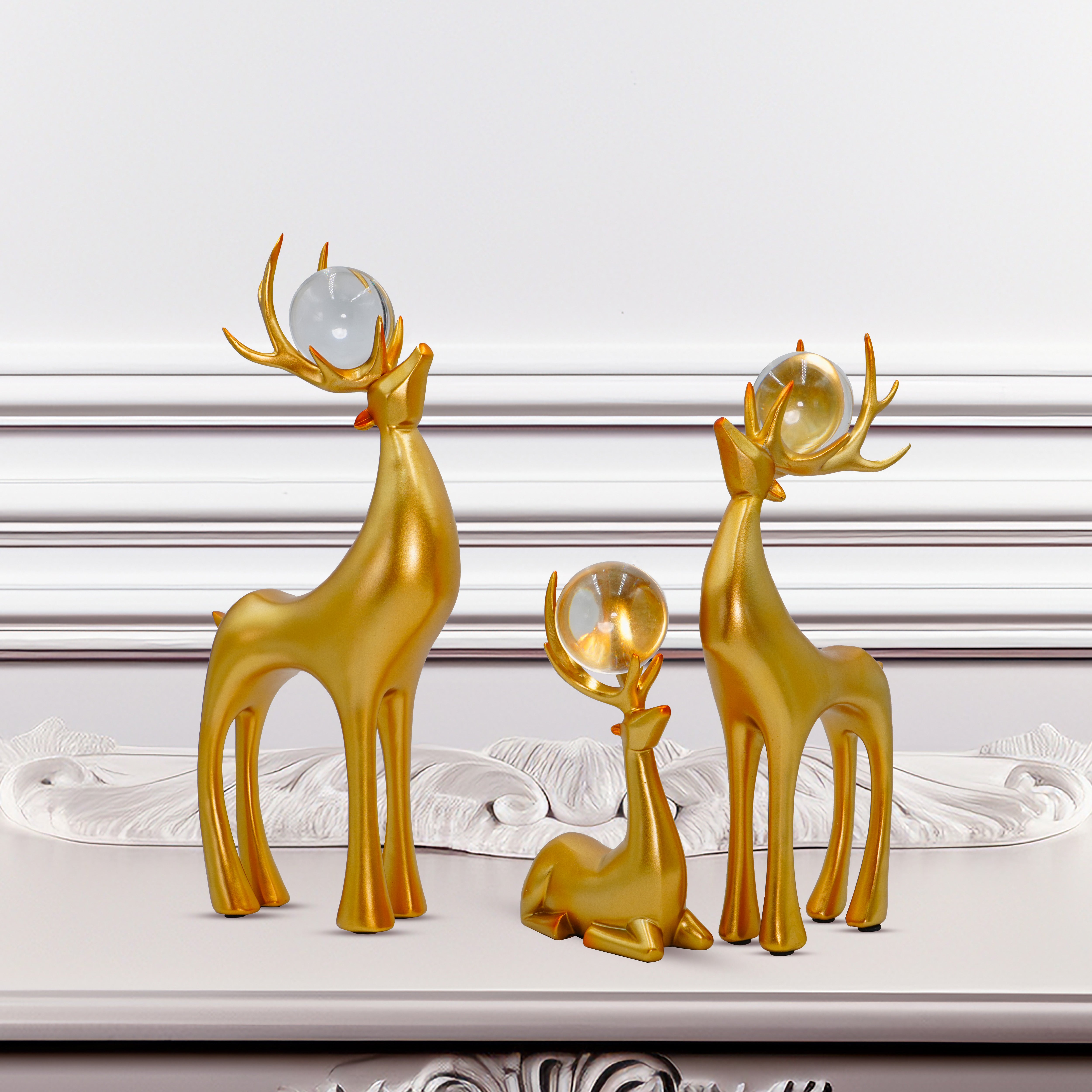 Premium Standing and Sitting Deer with Crystal Balls