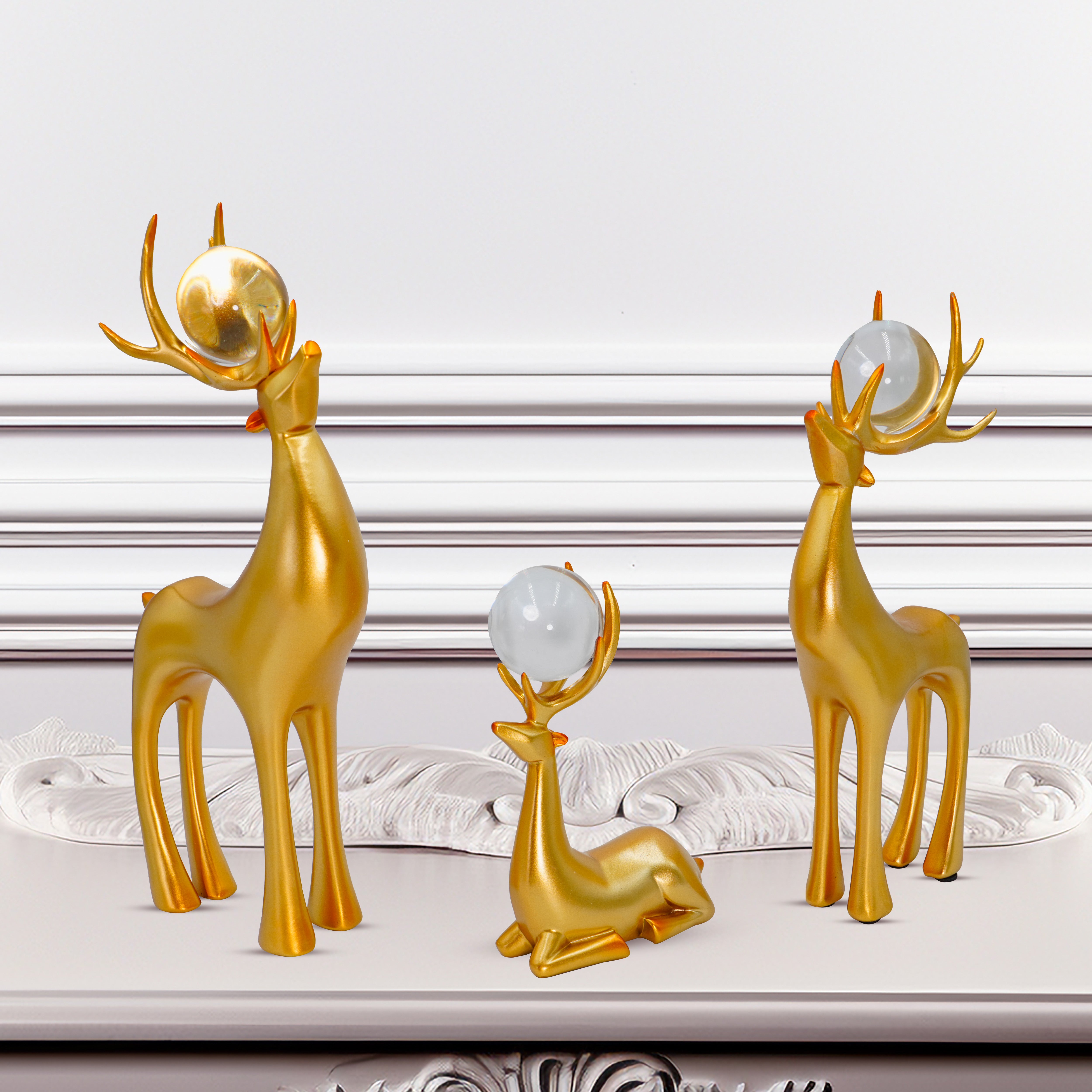 Premium Standing and Sitting Deer with Crystal Balls