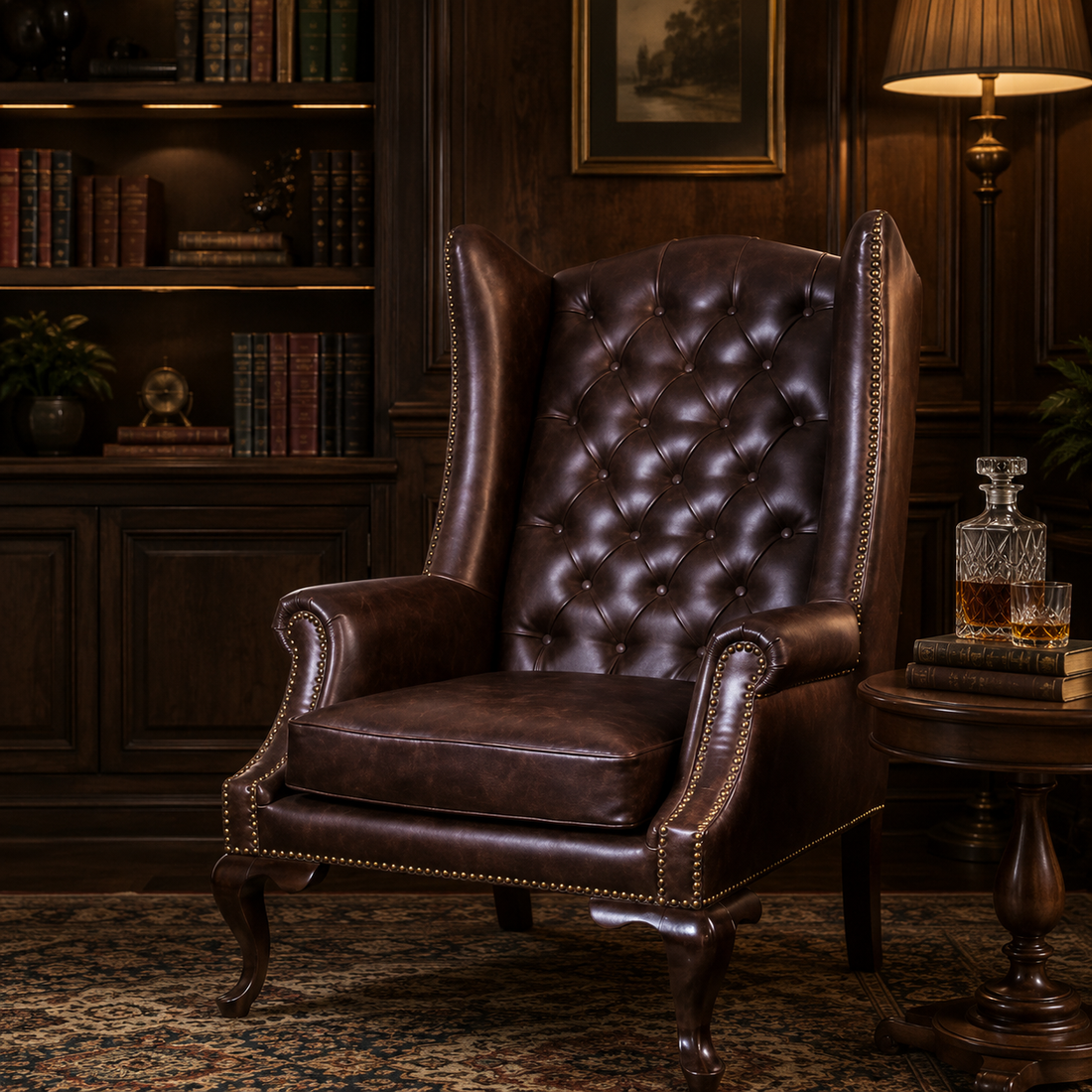 High back wing leather chaire