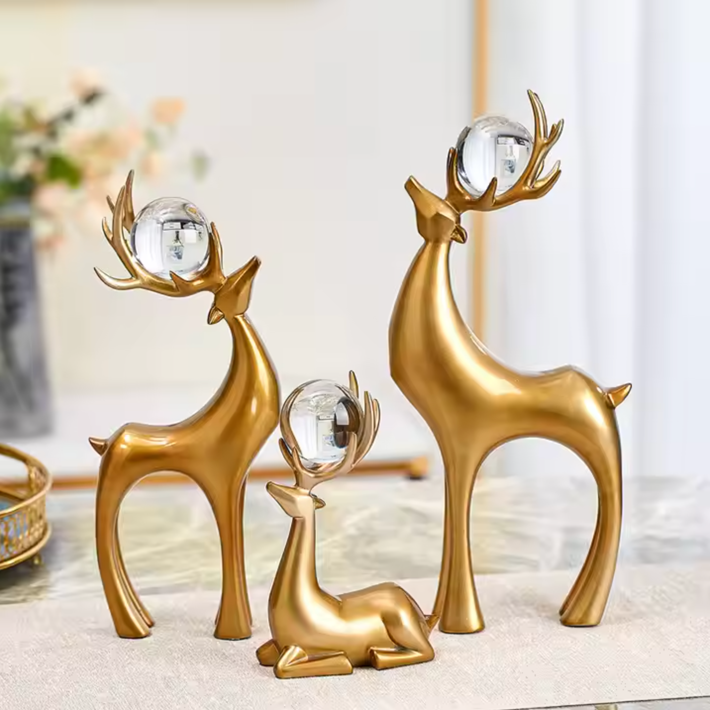Premium Standing and Sitting Deer with Crystal Balls