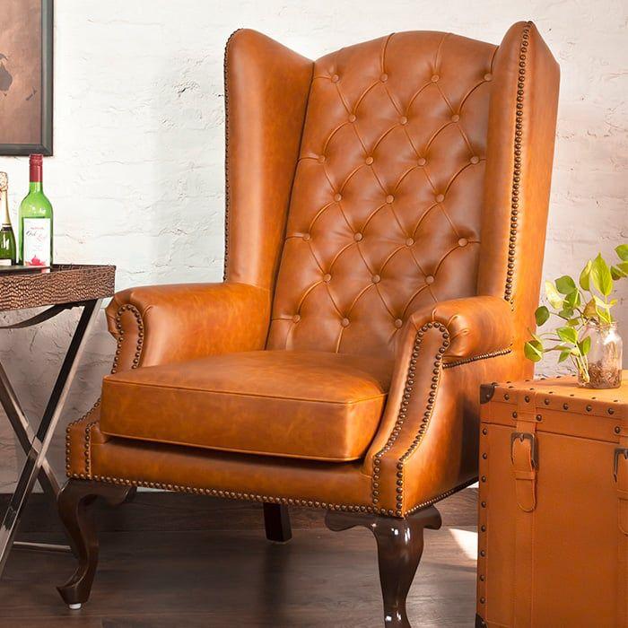 High back wing leather chaire