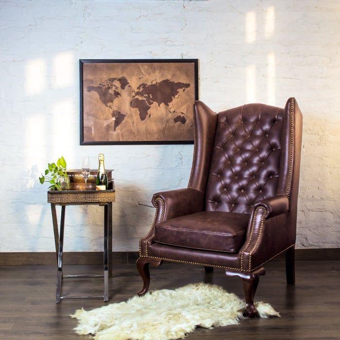 High back wing leather chaire